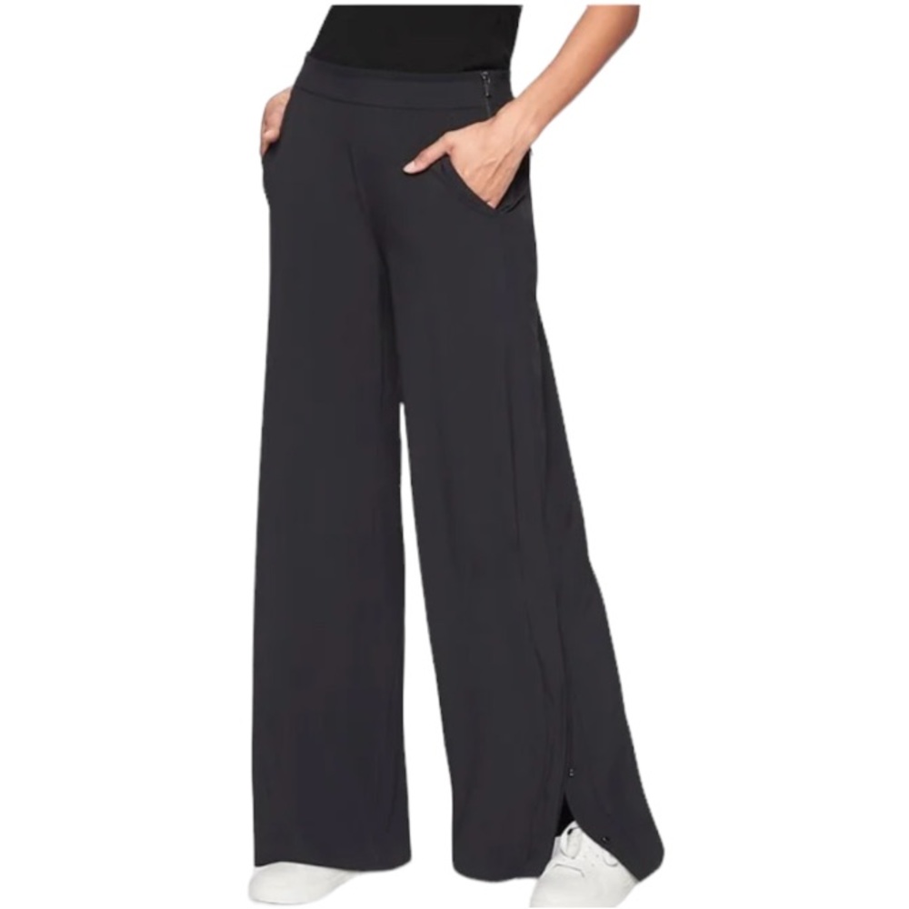 Athleta Black Gramercy Track Wide Leg  Trouser Pants Snap Button Size 8P
